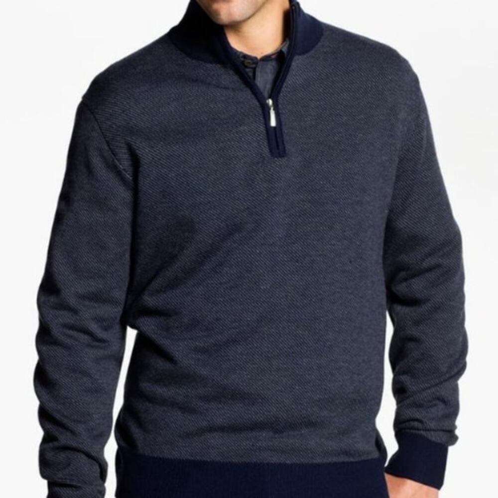 Toscano Merino Wool Blend Half Zip Mock Neck Sweater Men's XL Midnight Blue